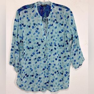 APNY LADIES BLOUSE BLUE XL tunic polka dot career relaxed Lagonlook abstract